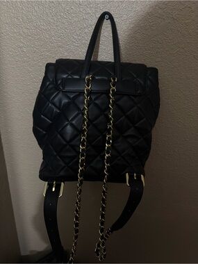Loungefly Quilted Black Backpack with Gold Chain Straps